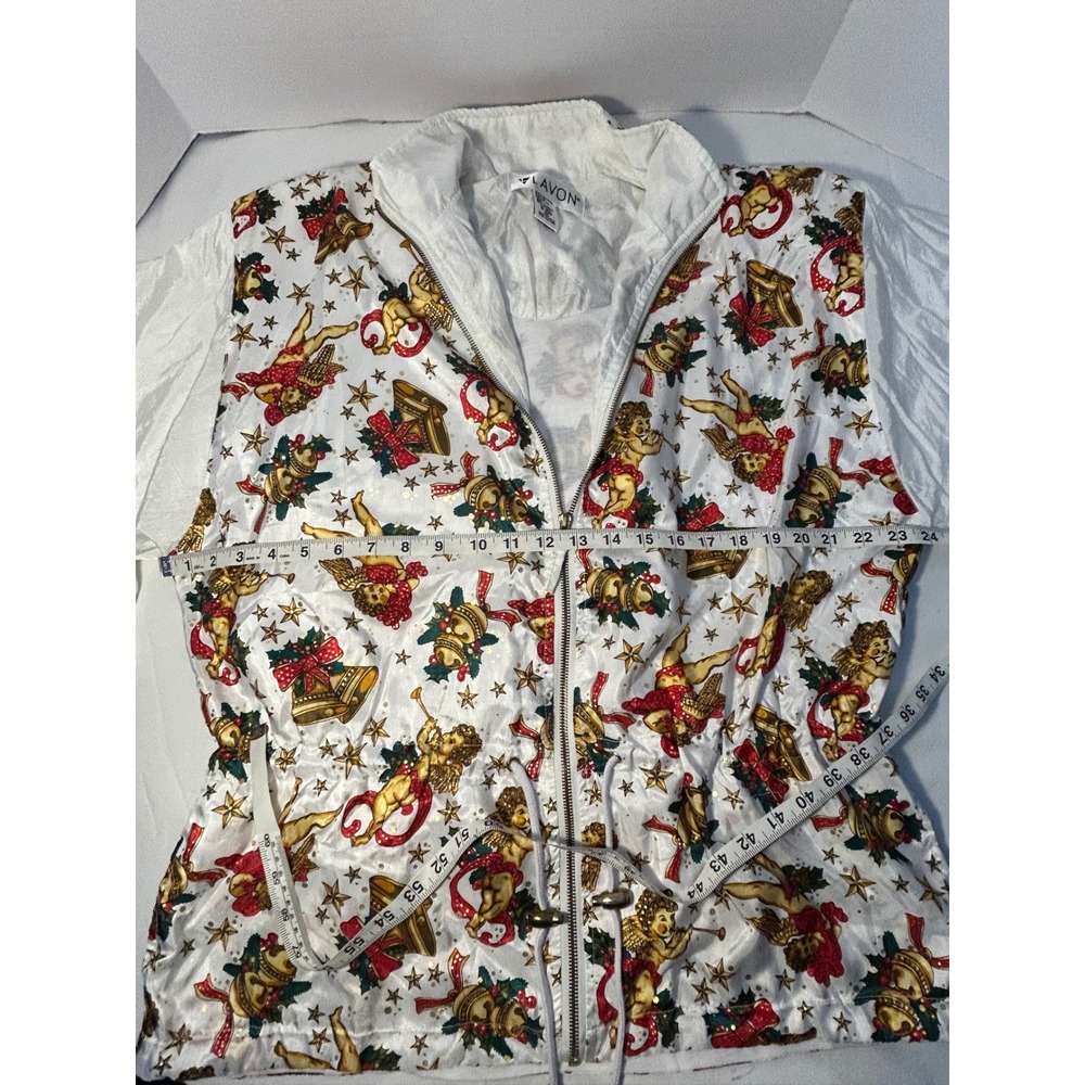 LAVON Vintage Cherub Christmas Tracksuit Jacket White Shiny‎ Polyester Size M - Picture 8 of 16